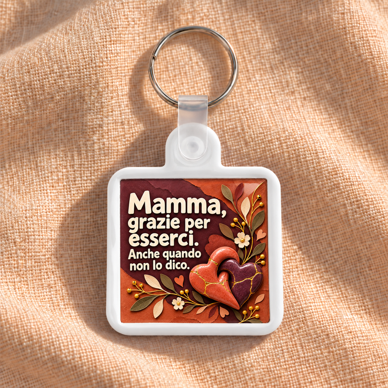 Mamma, grazie per esserci. Anche quando non lo dico. — Vista frontale su lino, cornice bianca.
