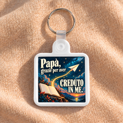 Papà, grazie per aver creduto in me. — frontale, cornice bianca.