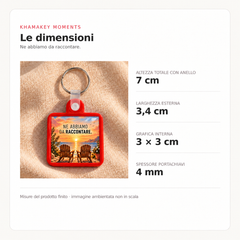 Ne abbiamo da raccontare: altezza totale 7 cm, larghezza 3,4 cm, grafica 3 × 3 cm, spessore 4 mm.