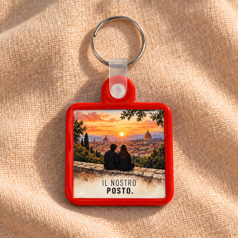 Vista frontale su lino Il nostro posto, rosso.
