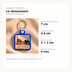 Passi diversi: altezza totale 7 cm, larghezza 3,4 cm, grafica 3 × 3 cm, spessore 4 mm.